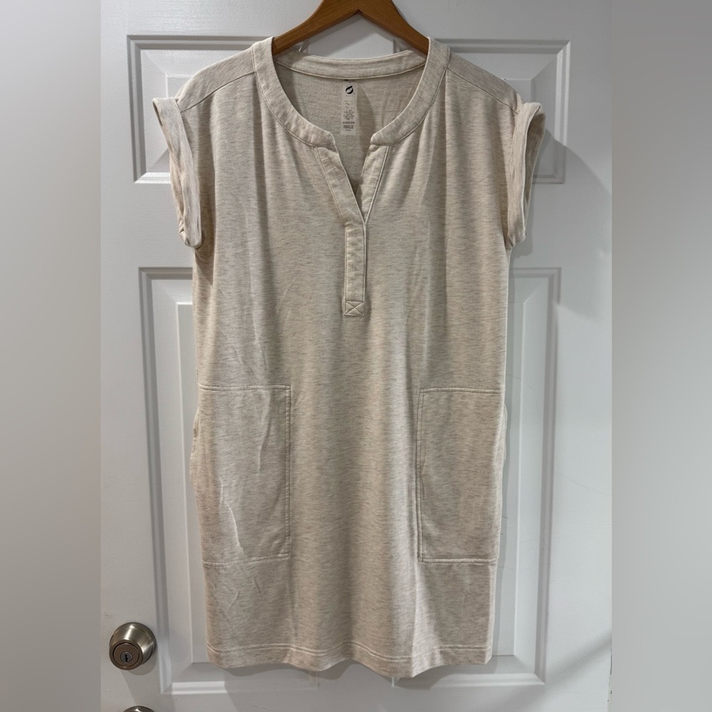 Lou & Grey Signaturesoft Split Neck Pocket Dress Women’s Sz M in Lt Oak Heather - Picture 4 of 12